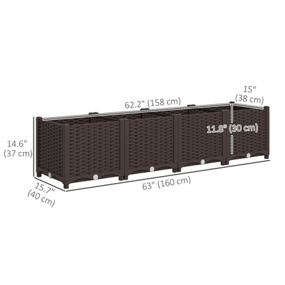 Plastic Raised Garden Bed, Outdoor Planter Box with Drainage Holes for Patio, Balcony, 63" x 15.7" x 14.6", Brown