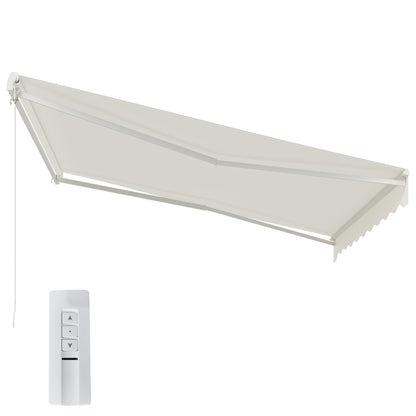 12'x10' Electric Retractable Awning, UV Protection Sun Shade Shelter w/ Remote Controller for Deck Balcony Yard, Cream