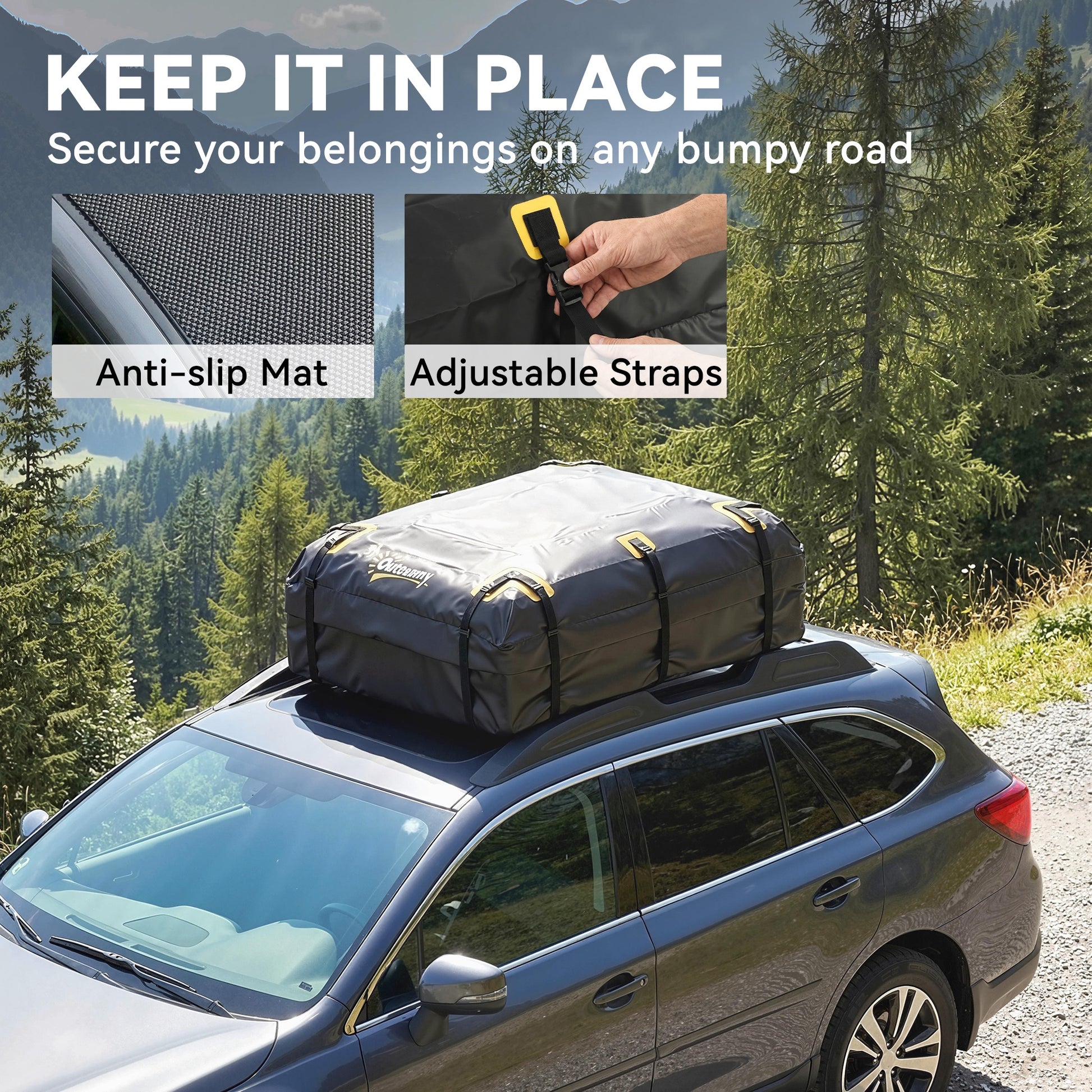 Rooftop Cargo Carrier, 21 Cubic Feet Waterproof Soft-Shell Car Roof Storage Bag with Door Hooks, Anti-Slip Mat