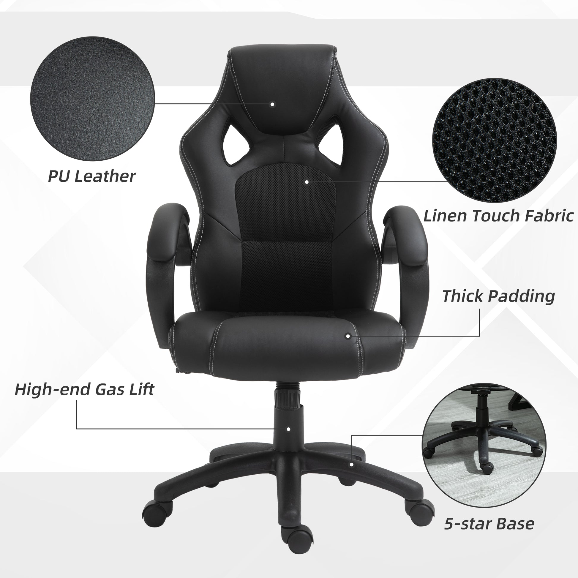 Racing Gaming Chair Office Chair Computer Desk Gamer Chair with Swivel Wheels, Padded Headrest, Tilt Function, Black