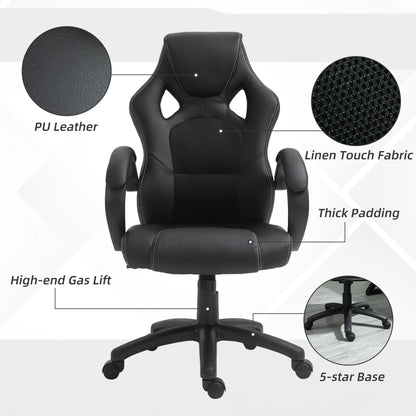 Racing Gaming Chair Office Chair Computer Desk Gamer Chair with Swivel Wheels, Padded Headrest, Tilt Function, Black