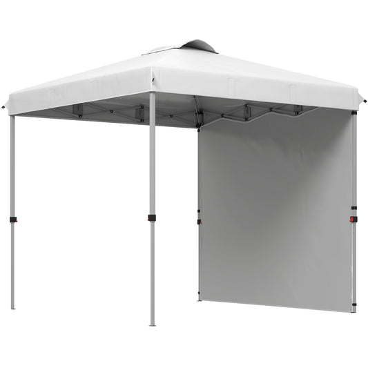 8 x 8 ft Pop Up Canopy with 1 Sidewall, Carry Bag and 4 Sand Bags, Height Adjustable Instant Sun Shelter, White