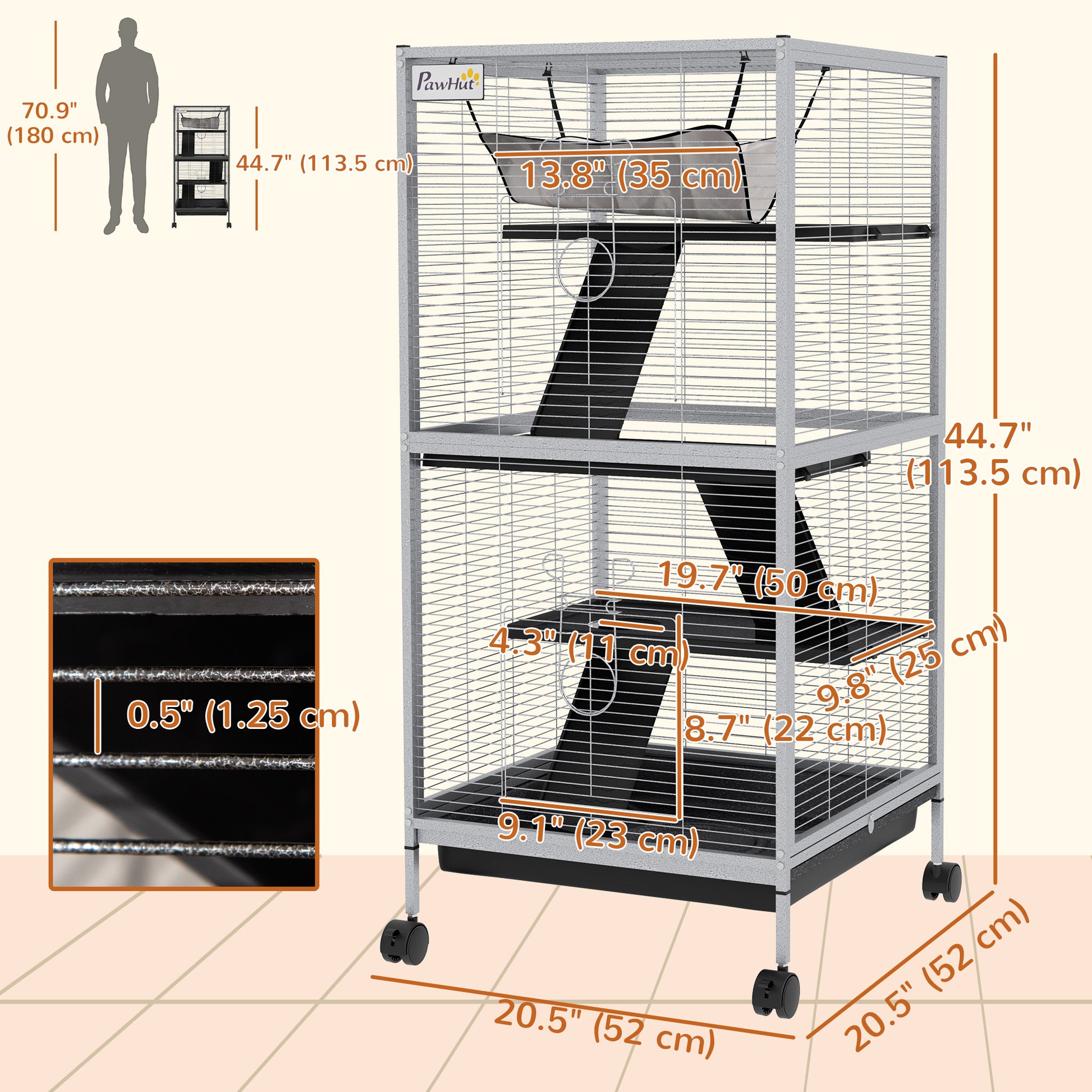 Steel Small Animal Cage for Guinea Pig, Ferret, Chinchilla, Kitten and Rabbit, Light Grey