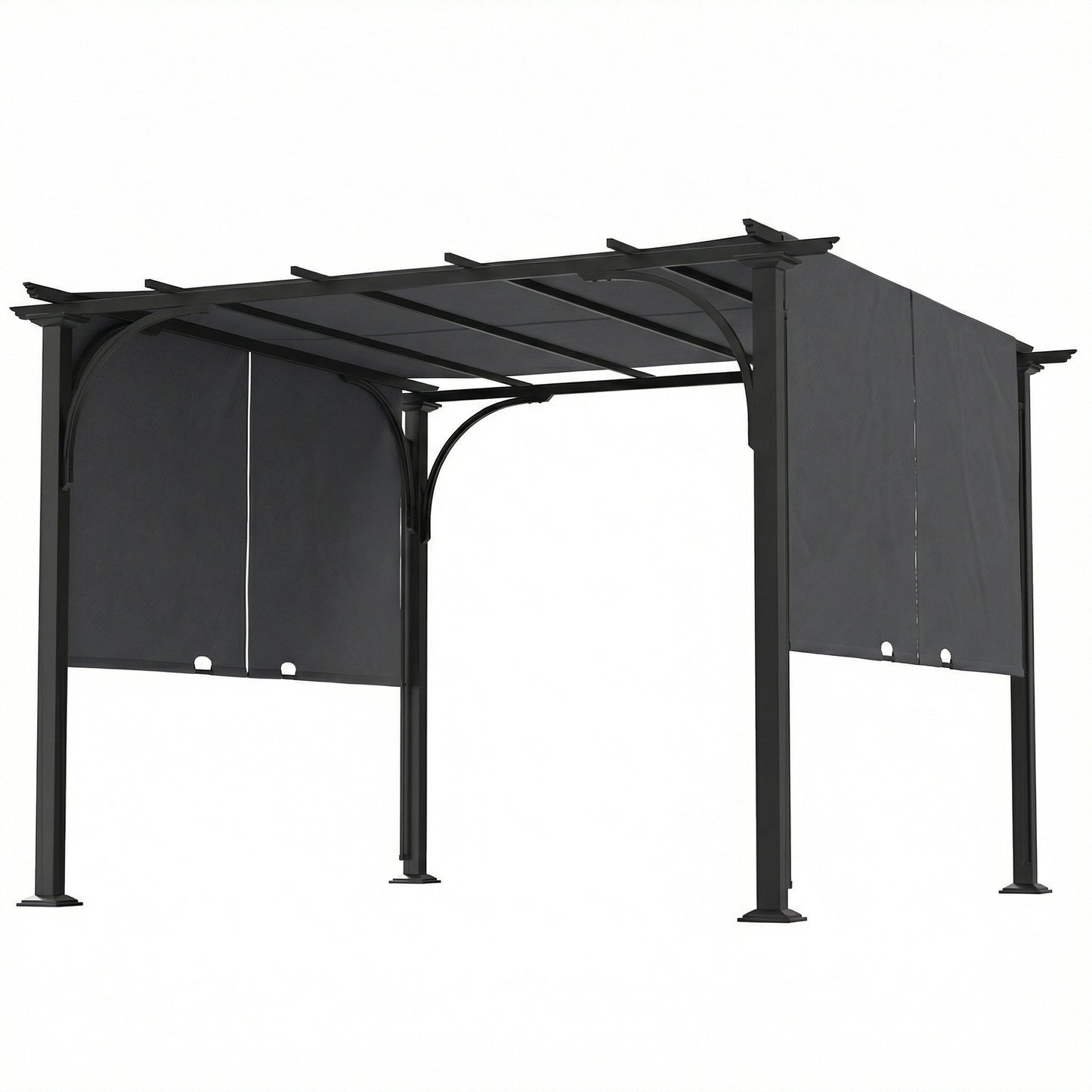 10' x 10' Retractable Pergola Canopy, UPF50+ Outdoor Metal Pergola Gazebo Sun Shade Shelter with Steel Frame, Dark Grey