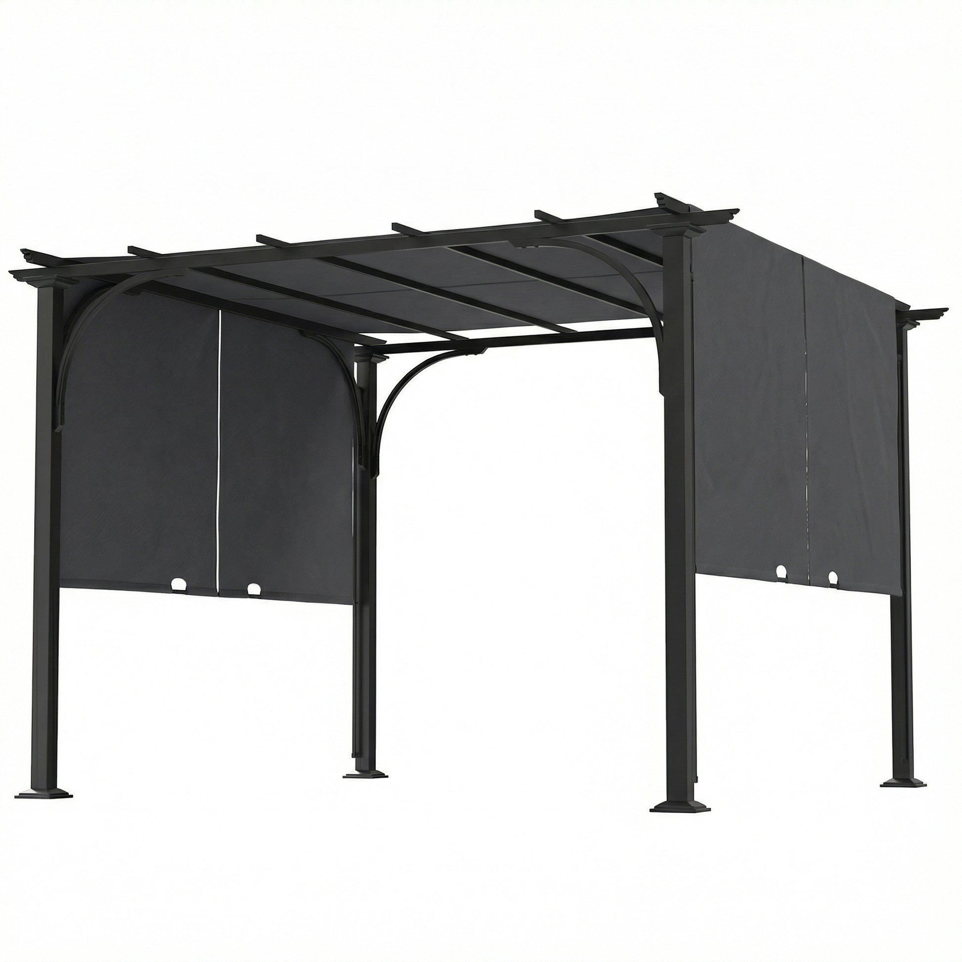 10' x 10' Retractable Pergola Canopy, UPF50+ Outdoor Metal Pergola Gazebo Sun Shade Shelter with Steel Frame, Dark Grey