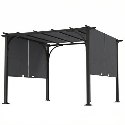 10' x 10' Retractable Pergola Canopy, UPF50+ Outdoor Metal Pergola Gazebo Sun Shade Shelter with Steel Frame, Dark Grey