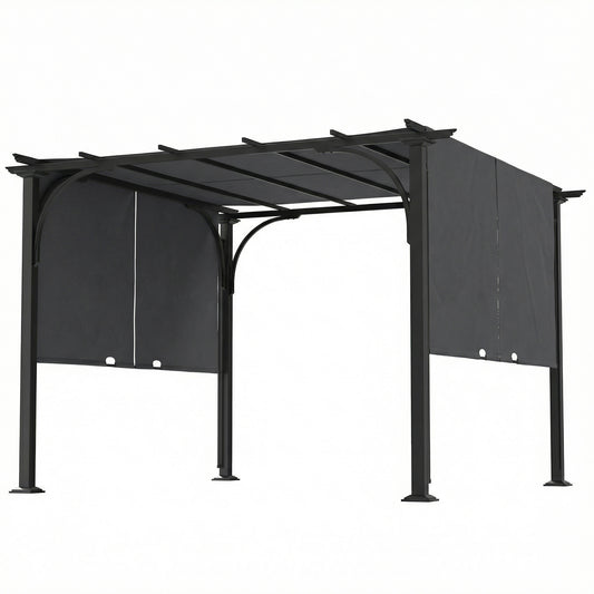 10' x 10' Retractable Pergola Canopy, UPF50+ Outdoor Metal Pergola Gazebo Sun Shade Shelter with Steel Frame, Dark Grey