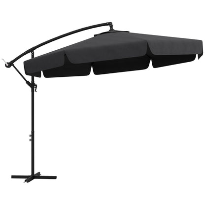 11 FT Cantilever Patio Umbrella Offset Parasol with Cross Base and 8 Ribs for Garden, Black