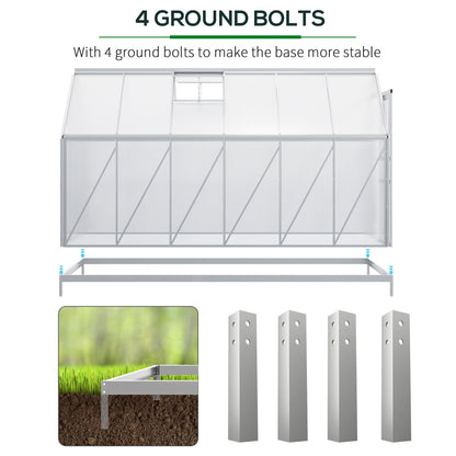 6' x 12' x 6.5' Walk-in Greenhouse, Polycarbonate Greenhouse with Adjustable Roof Vent, Base, Sliding Door, Clear