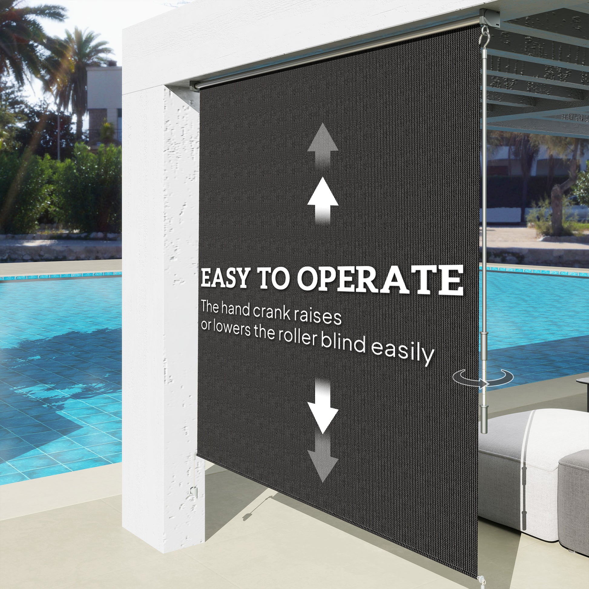 6' x 6' Patio Door Blinds, Outdoor Roller Shades, Cordless Roll Up Shade for Porch Gazebo, Black