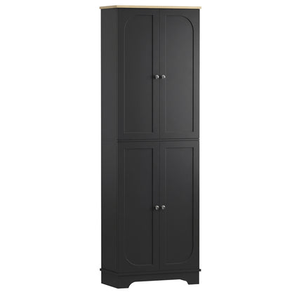 72" Tall Pantry Cabinet, Kitchen Pantry Cabinet with Adjustable Shelves, Storage Cabinet with 4 Doors, Black