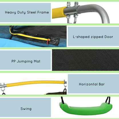 Qaba 6.9FT Kids Trampoline with Safety Net, Gymnastics Bar, Swing, Toddler Trampoline for 3-6 Years Old Indoor/Outdoor