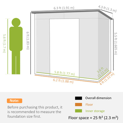 6' x 4' Galvanized Garden Storage Shed, Metal Outdoor Shed with Double Doors and 2 Vents, Teak