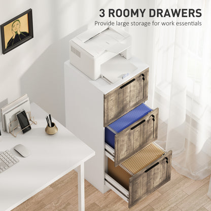 3 Drawer Filing Cabinet, Farmhouse File Cabinet with Lock, Adjustable Hanging Rails for A4 Letter Size Files, White
