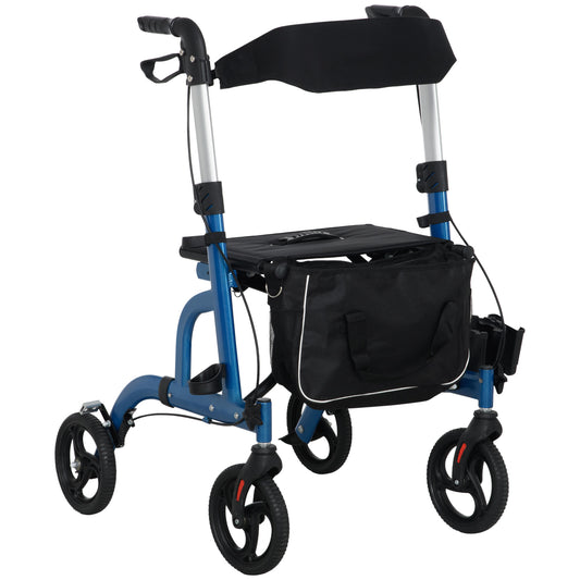 Rollator Walker for Seniors and Adults with 8'' Wheels, Padded Seat and Backrest, Storage Bag Blue