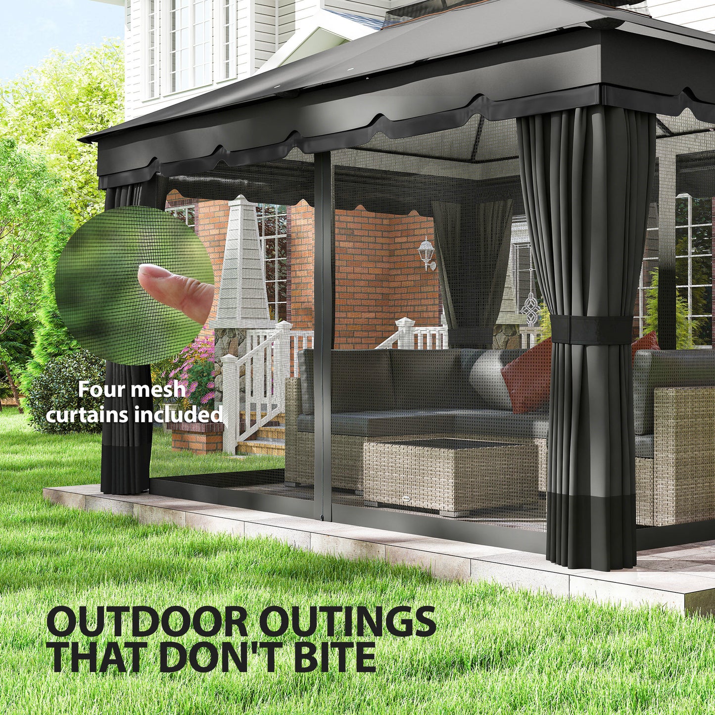 10' x 12' Double Roof Patio Gazebo Canopy, Outdoor Gazebo Shelter with Netting & Curtains, for Garden, Lawn and Deck