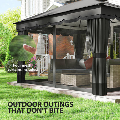 10' x 12' Double Roof Patio Gazebo Canopy, Outdoor Gazebo Shelter with Netting & Curtains, for Garden, Lawn and Deck