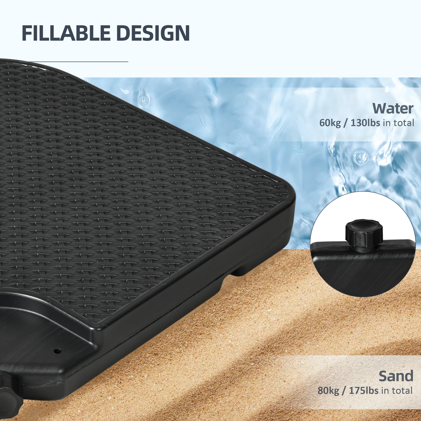 4PCs Cantilever Umbrella Base Weights for Offset Banana Parasol, HDPE Water or Sand Filled Patio Umbrella Weights for Cross Base Stand with Built-in Handles, Black