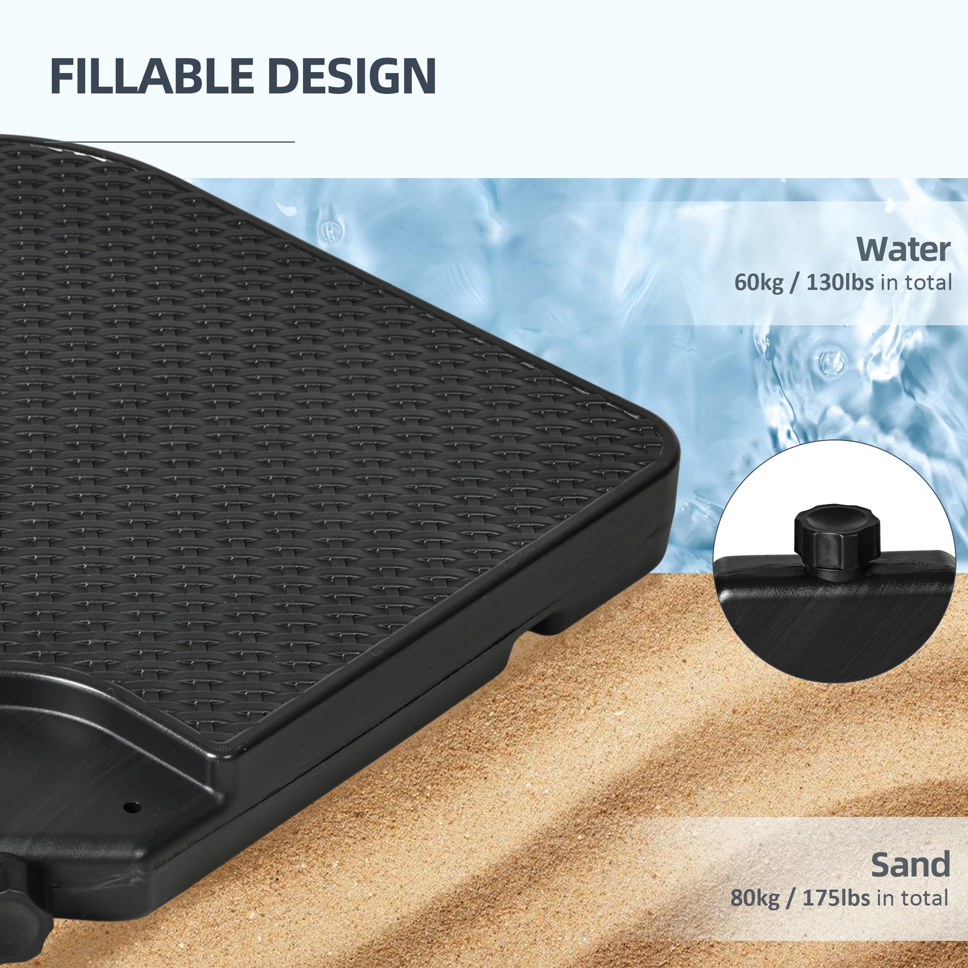 4PCs Cantilever Umbrella Base Weights for Offset Banana Parasol, HDPE Water or Sand Filled Patio Umbrella Weights for Cross Base Stand with Built-in Handles, Black