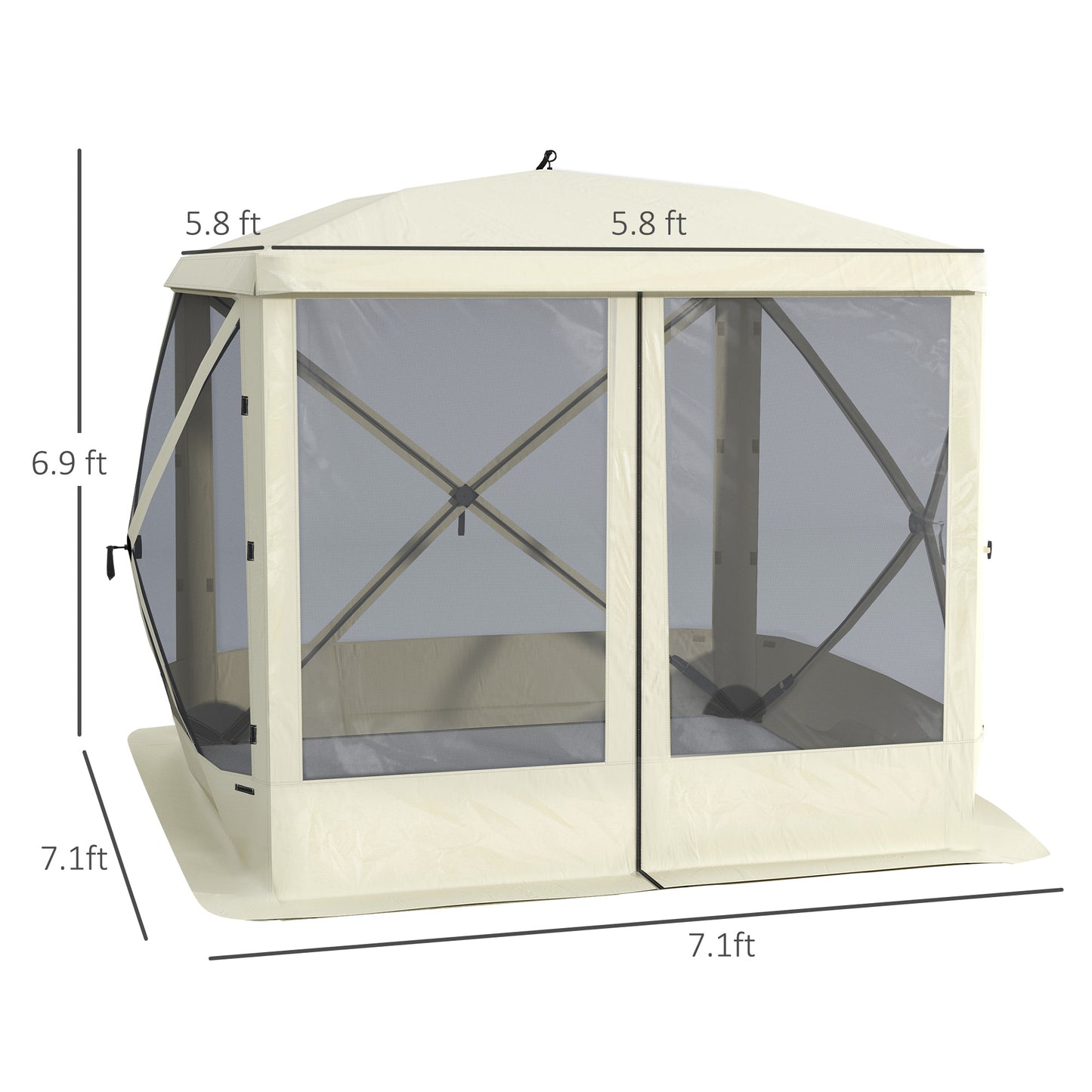 Pop-Up Tent, Foldable Screen Tent with Carry Bag, Zippered Door and Ground Stakes, Fits 3-4 People, Beige