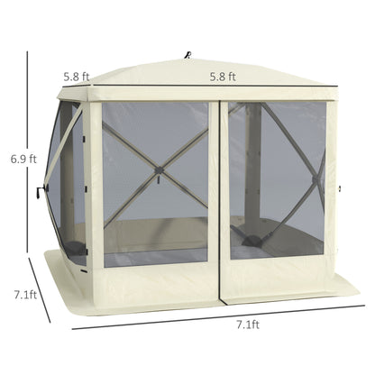 Pop-Up Tent, Foldable Screen Tent with Carry Bag, Zippered Door and Ground Stakes, Fits 3-4 People, Beige