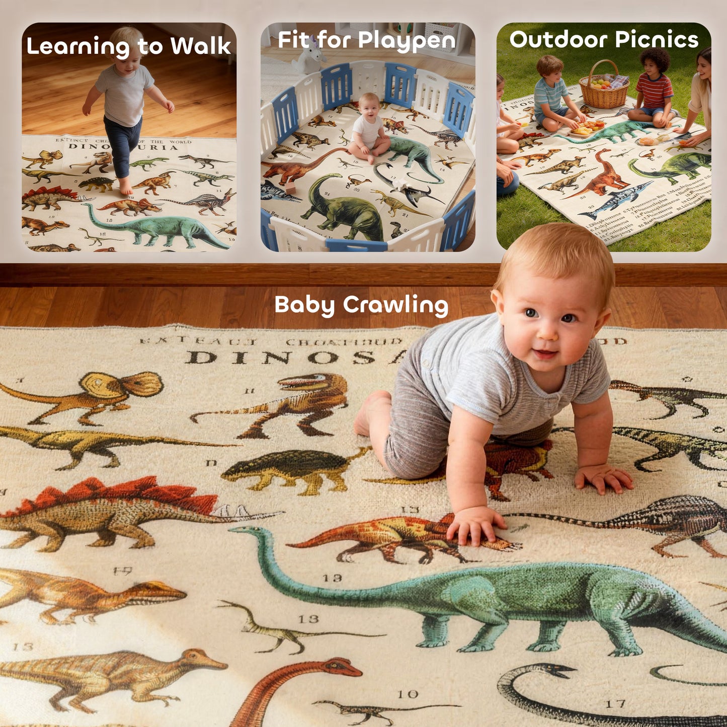 Qaba Large Play Mat 79" x 59", Crawling Mat for Toddlers, Living Room and Bedroom with Dinosaur Pattern