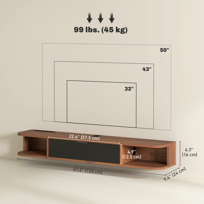 47" Floating TV Stand for TVs up to 50 Inch, Wall Mounted Media Console with Flip Drawer and 2 Open Shelves, Walnut