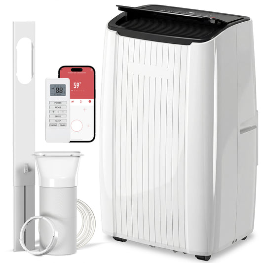 14000 BTU 5-in-1 Portable Air Conditioner with Cool, Heat, Dehumidifier, Fan, Sleep, WiFi Voice Control, White