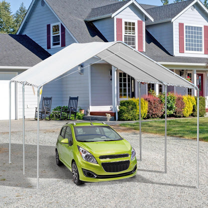 10' x 20' Carport Heavy Duty Galvanized Car Canopy with Included Anchor Kit, 3 Reinforced Steel Cables, White