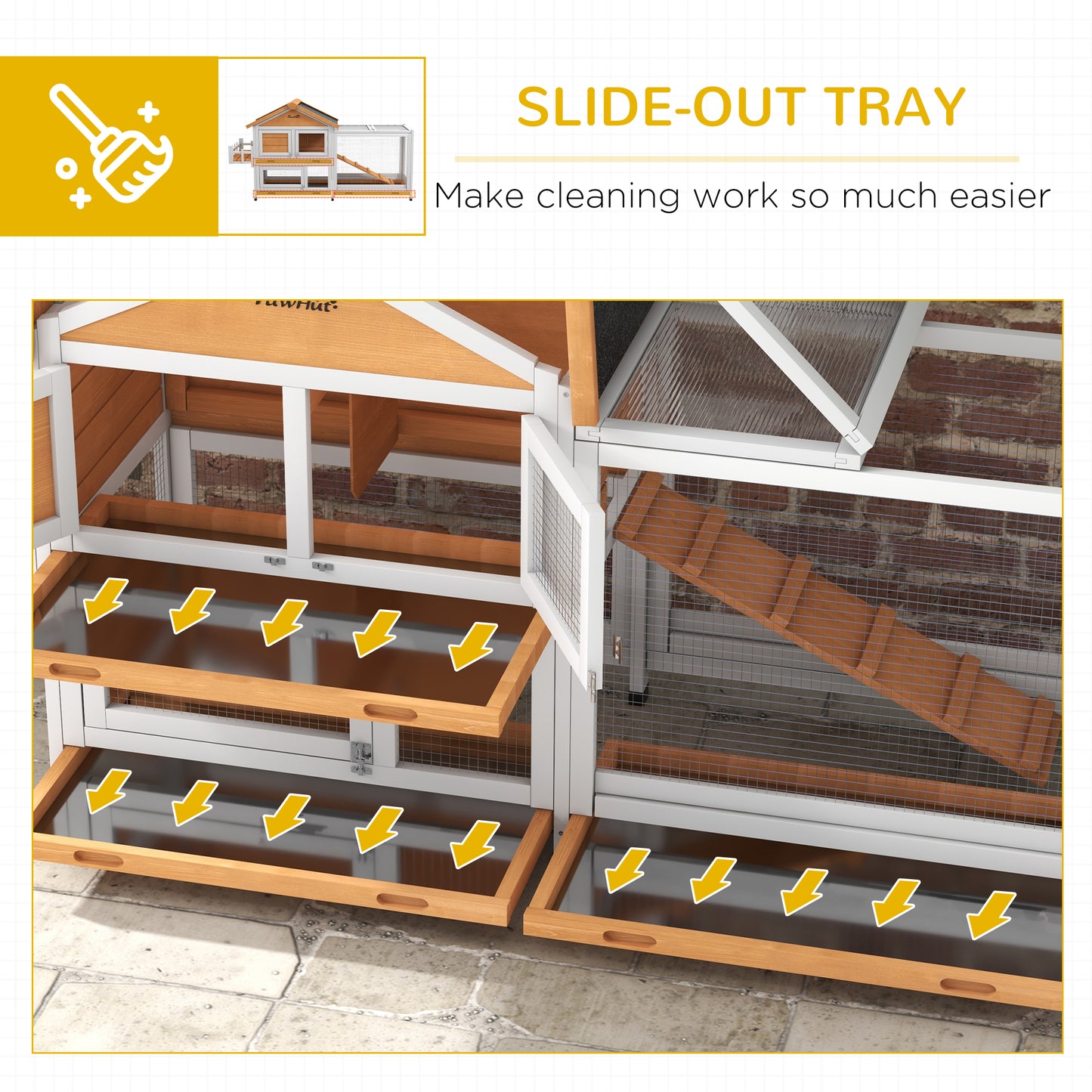 65" Wooden Rabbit Hutch, Pet Playpen with Openable Roof, Storage Box, for Rabbits and Small Animals, Yellow