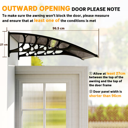 Awning Door Canopy, 40.6" x 38" Polycarbonate Front Door Outdoor Patio Cover with Hollow Sheet for UV Protection, Brown