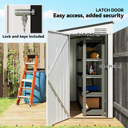 4.3' x 6.3' Outdoor Storage Shed Lean to Shed Outdoor Metal Tool Shed with Lockable Door and Air Vents, White