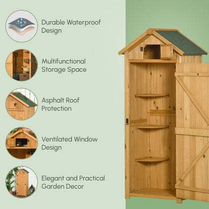 30" x 21" x 71" Garden Storage Shed, Outdoor Tool Utility Storage House with 3 Tier Shelves and Roof, Brown