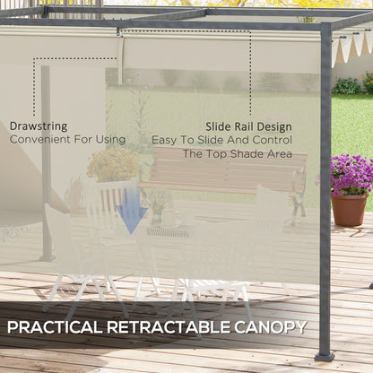 10' x 7' Patio Pergola with Retractable Canopy, Outdoor Sun Shelter, Yard Shade, Cream White