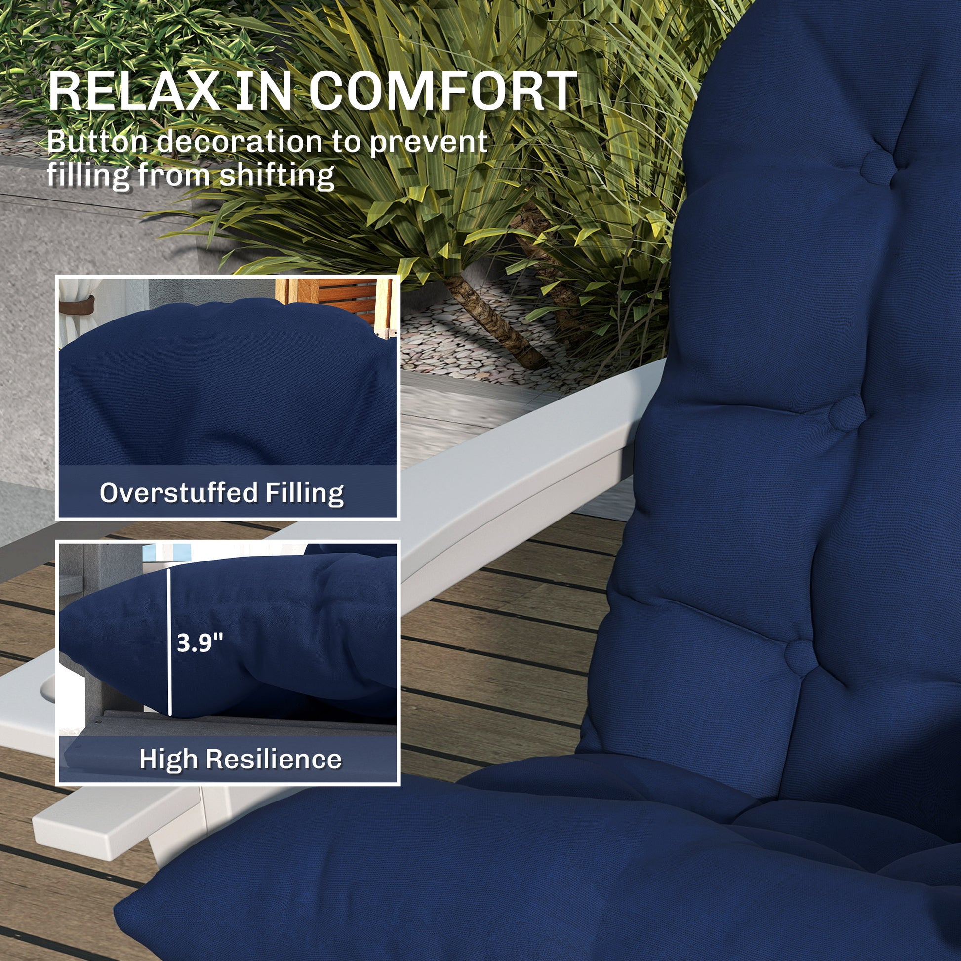 Adirondack Chair Cushions Set of 2 with Ties, Navy Blue