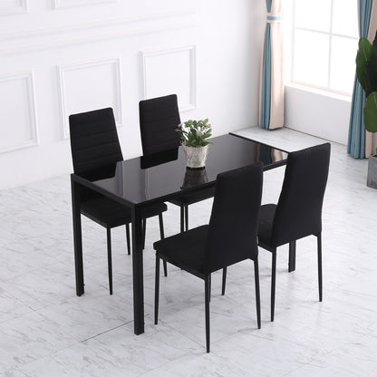 Modern Dining Chairs High Back Upholstered Linen Fabric with Metal Legs for Kitchen Black