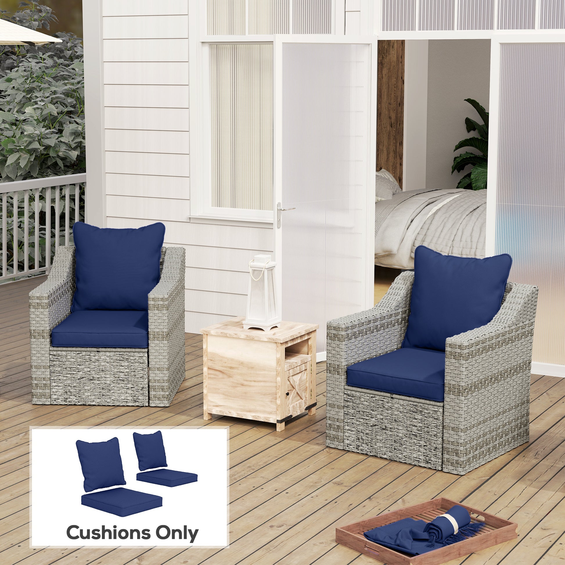 Seat Cushion Back Pillows Replacement Set of 2, Patio Chair Cushions Set for Indoor Outdoor, Dark Blue