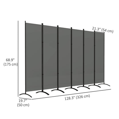 6 Panel Folding Room Divider, UV30+ Privacy Screen, Indoor Outdoor Privacy Panel with Stable Base, Dark Grey