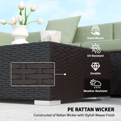 7 Pieces Outdoor Rattan Furniture Set, Patio Wicker Sectional Conversation Sofa Set, Light Green