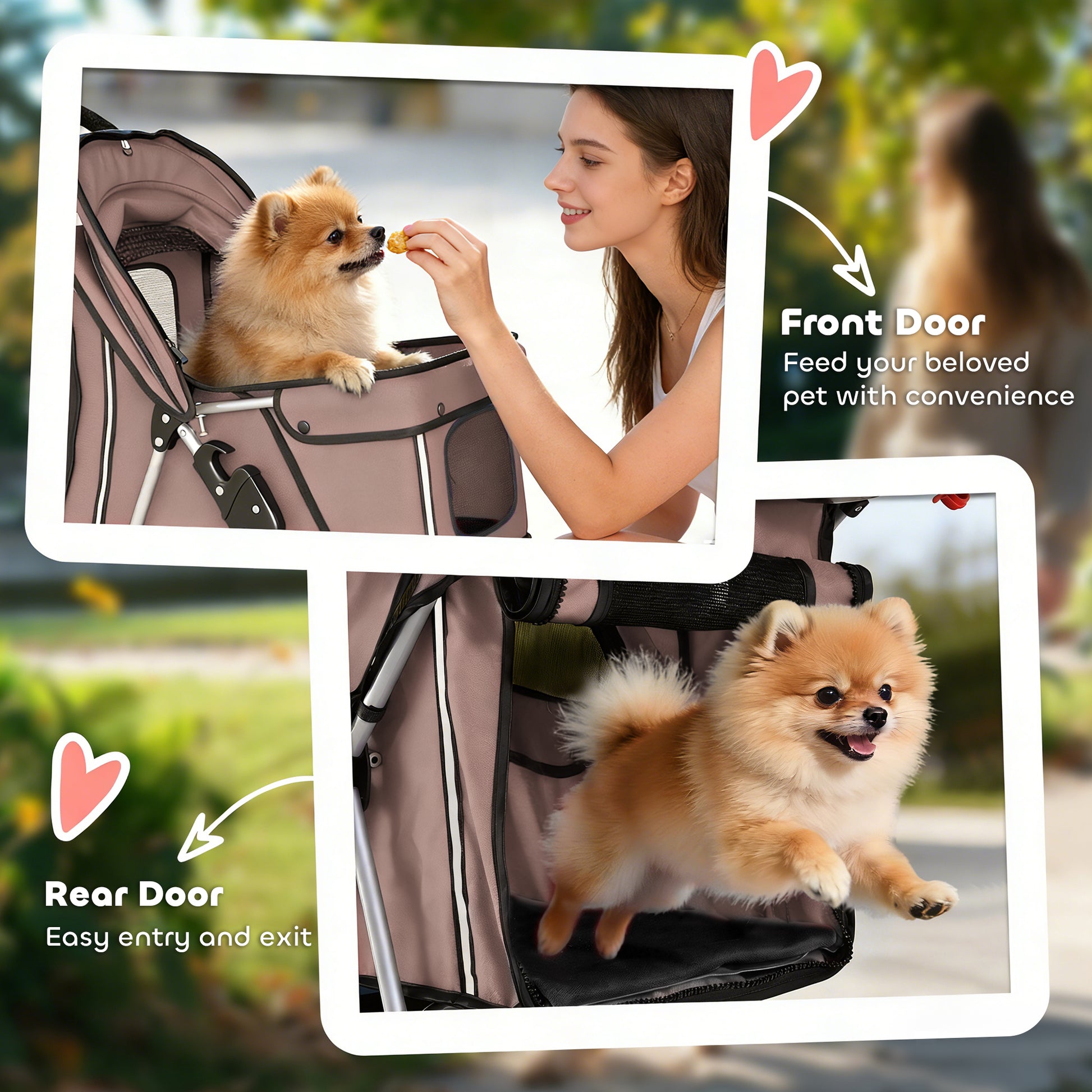 3 Wheels Foldable Dog Stroller with Storage Basket, Adjustable Canopy, Cupholder for Miniature and Small Dogs, Coffee