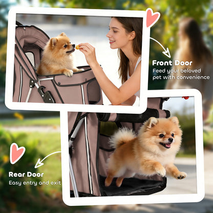 3 Wheels Foldable Dog Stroller with Storage Basket, Adjustable Canopy, Cupholder for Miniature and Small Dogs, Coffee