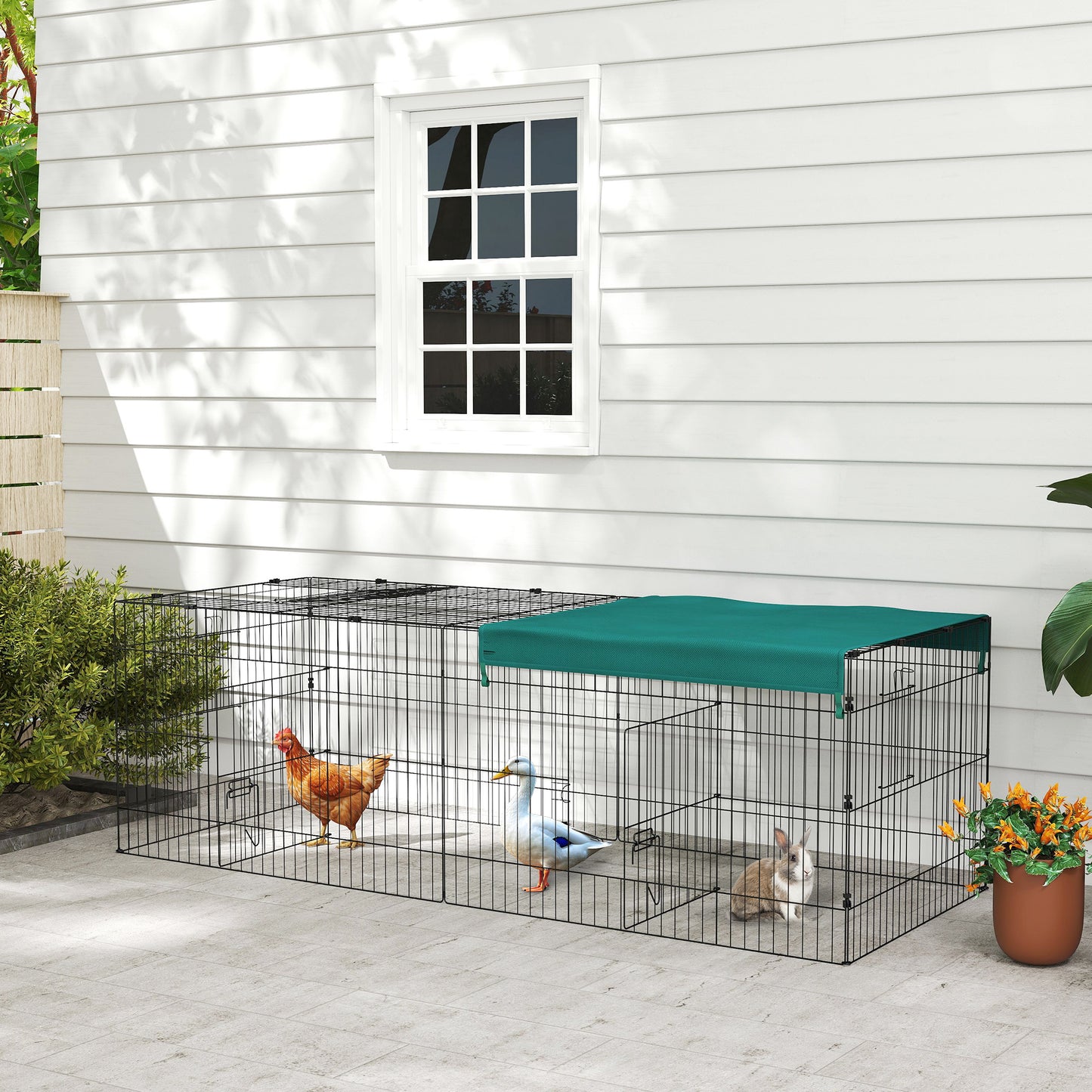 Small Animal Cage with Roof, Indoor/Outdoor Use, for Chicken, Rabbits, Chinchillas, 87" x 34" x 28", Green