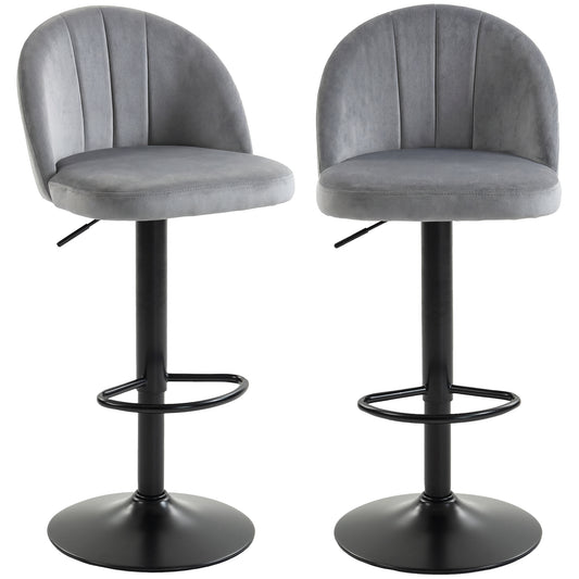 Bar Stools Set of 2, Swivel Counter Height Barstools with Footrest, Grey