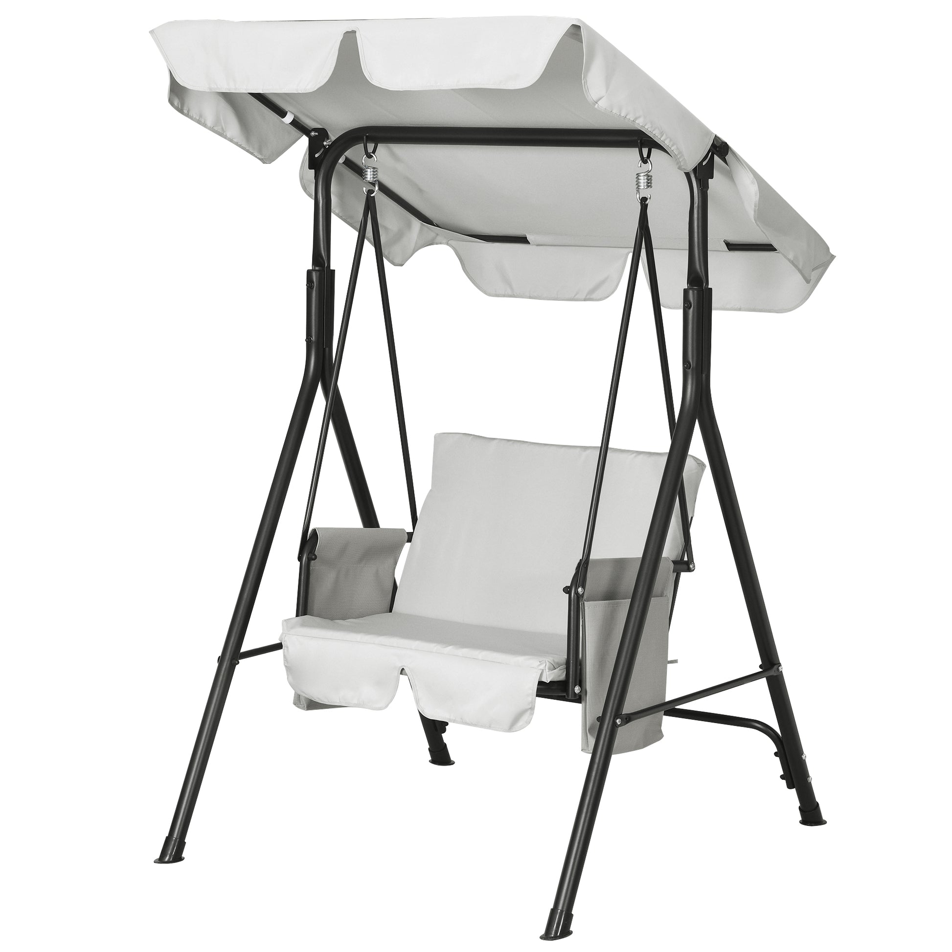 1-Seat Outdoor Porch Swing Patio Swing with Adjustable Canopy, Removable Seat and Back Cushion for Garden, Poolside