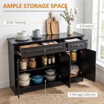 Modern Sideboard Cabinet, Buffet Cabinet with 2 Drawers and Adjustable Shelves, Buffets Tables for Dining Room, Black