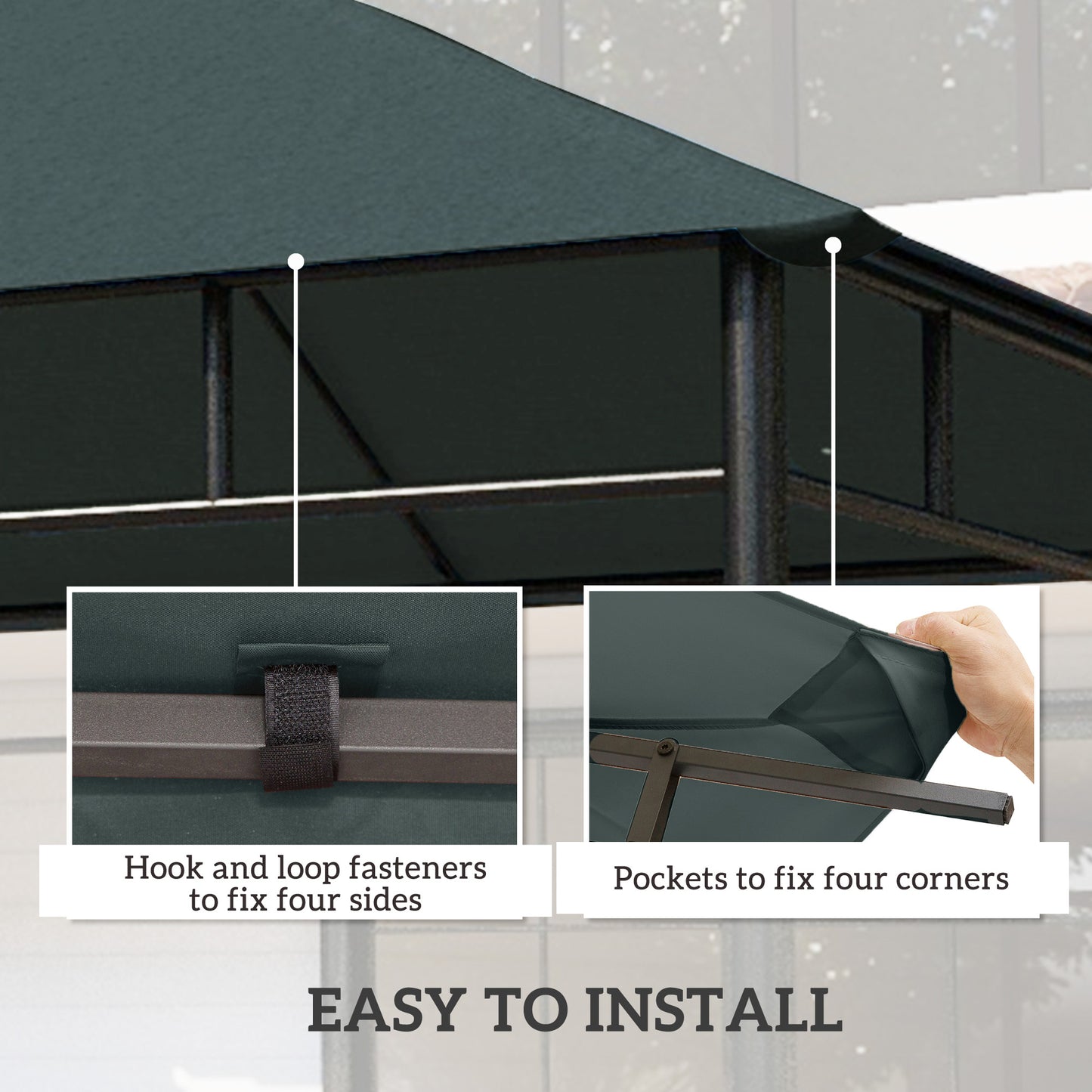 10' x 10' Square Gazebo Canopy Replacement UV Protected Top Cover Sun Shade Grey