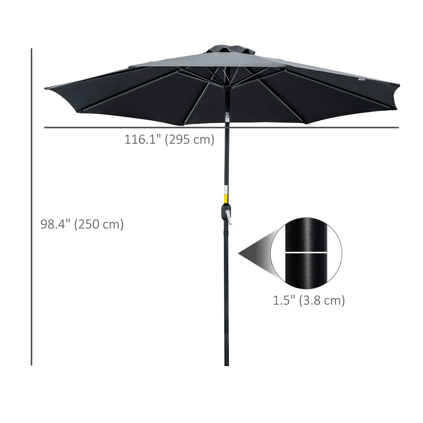 10' x 8' Round Market Umbrella, Patio Umbrella with Crank Handle and Tilt, Outdoor Parasol for Garden, Black