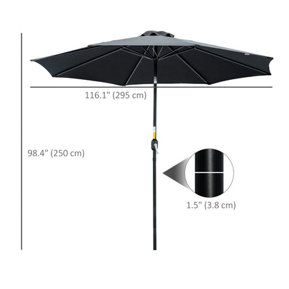 10' x 8' Round Market Umbrella, Patio Umbrella with Crank Handle and Tilt, Outdoor Parasol for Garden, Black