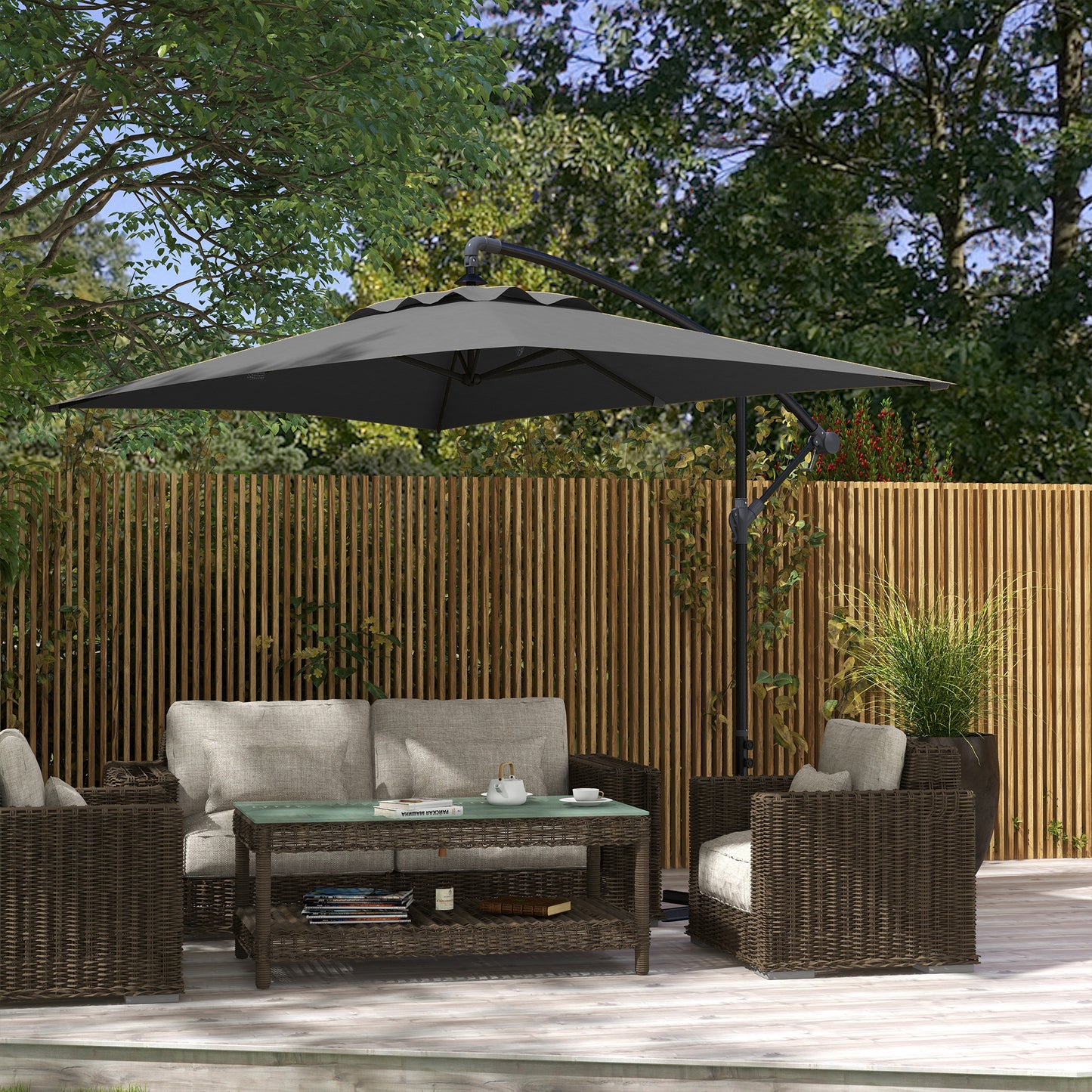 3(m) patio offset umbrella, with Cross Base - Dark Grey
