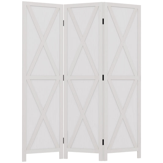 3-panel Wall Partition Farmhouse Room Separator with Foldable Design Wooden Frame 5.6FT, White
